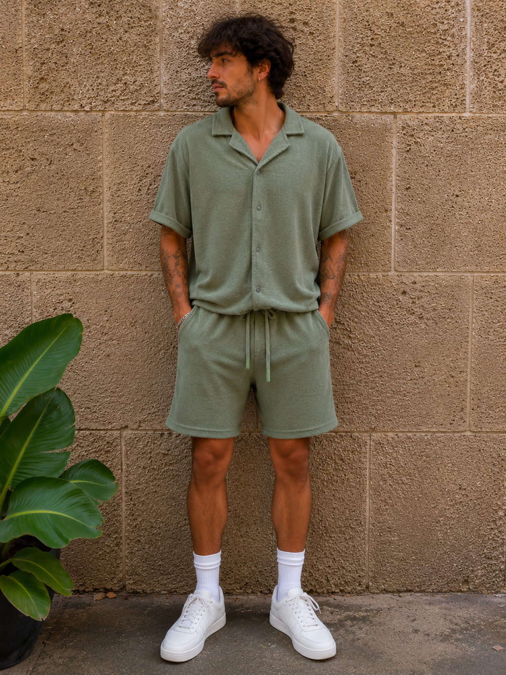 ENSEMBLE ÉPONGE KAKI (CHEMISE + SHORT)