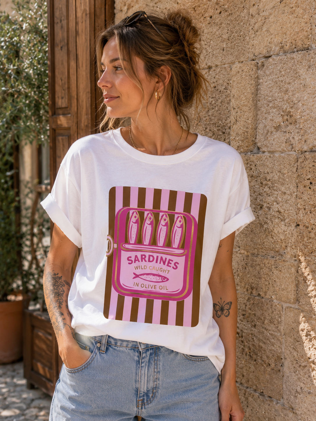 T-SHIRT SARDINES ROSE & OR